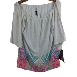 Coco Reef Floral Off Shoulder Swim Cover Top White Multicolor Size L/XL NWT